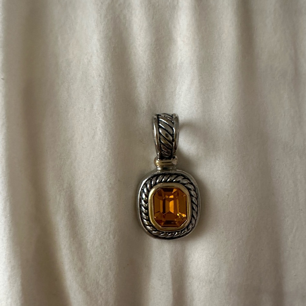 Silver and Gold Pendant with Amber Stone